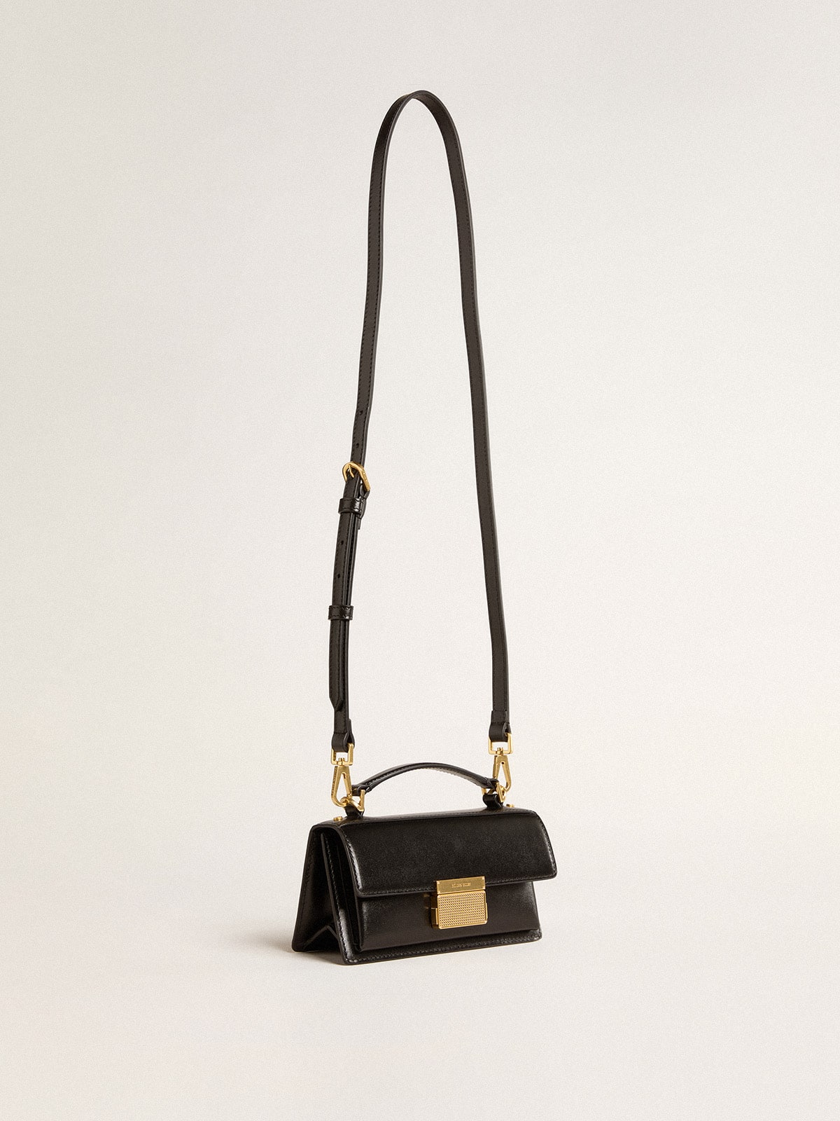 Golden Goose Small Venezia Bag in black boarded leather with gold details
