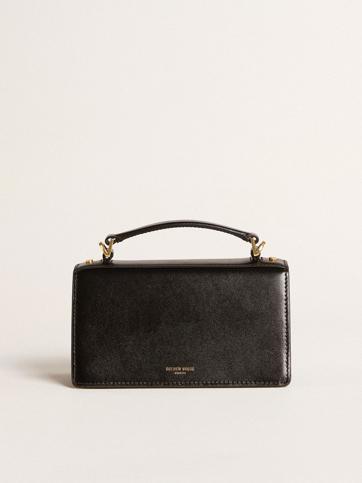 Golden Goose Small Venezia Bag in black boarded leather with gold details