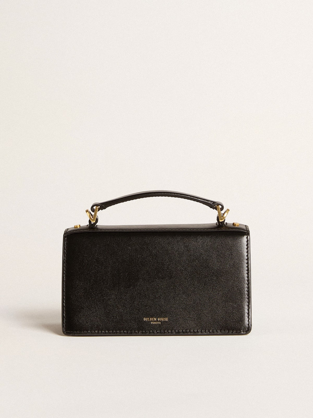 Golden Goose Small Venezia Bag in black boarded leather with gold details