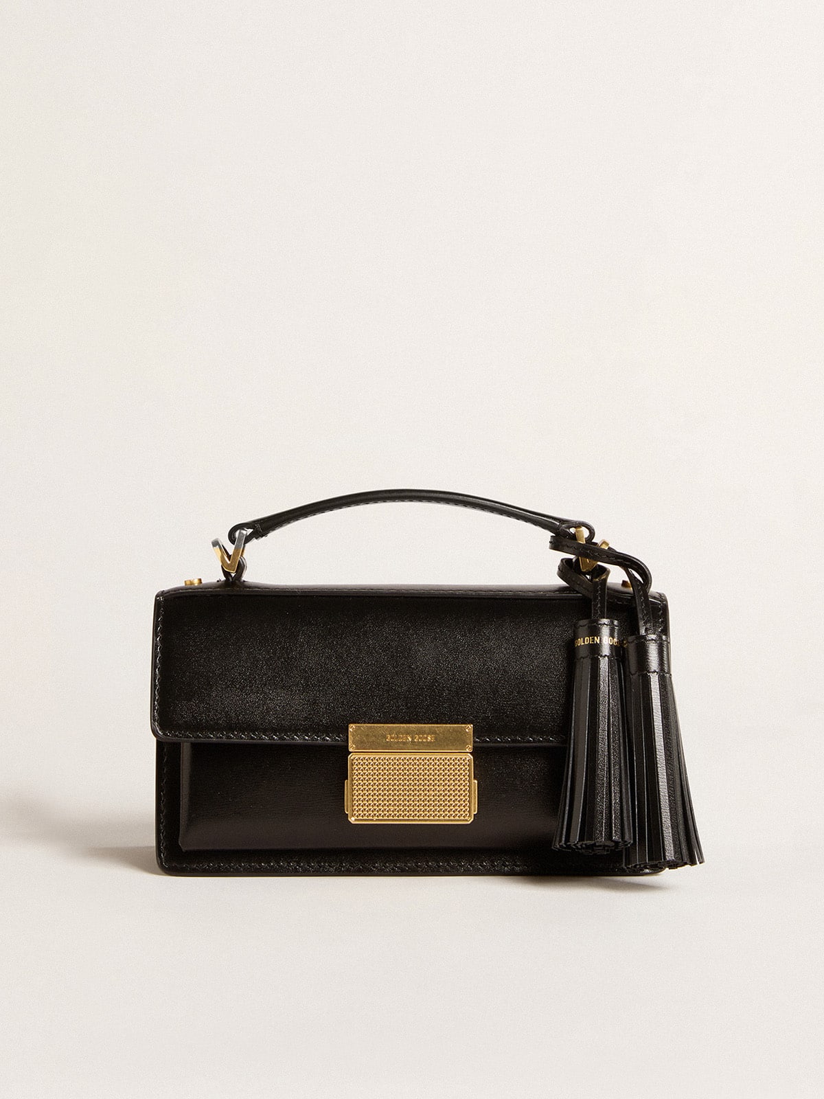 Golden Goose Small Venezia Bag in black boarded leather with gold details