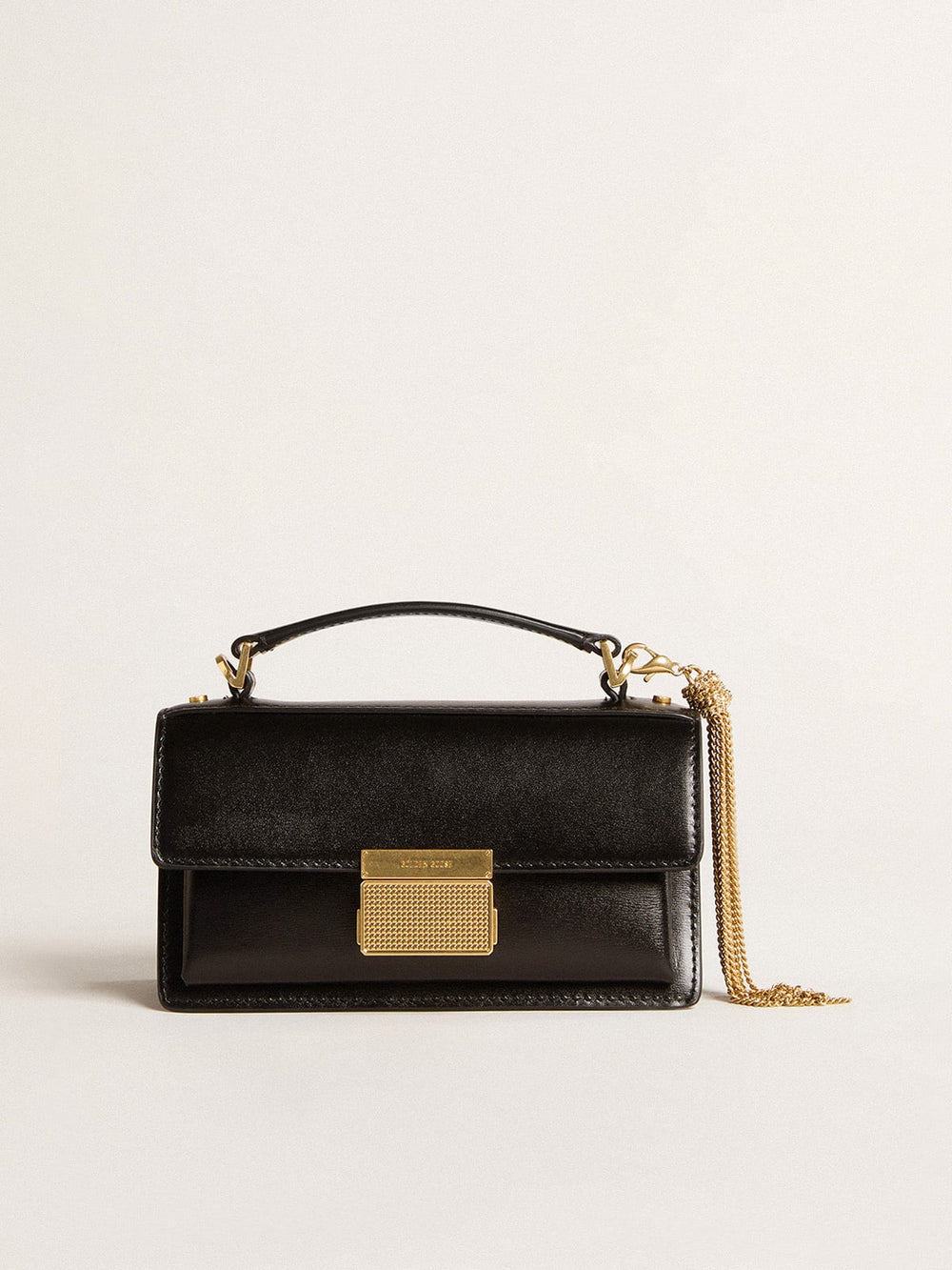 Golden Goose Small Venezia Bag in black boarded leather with gold details