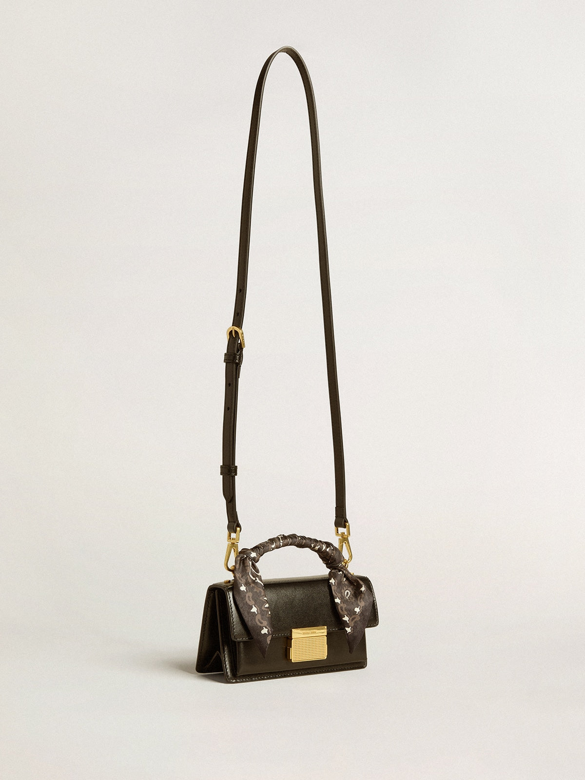 Golden Goose Small Venezia Bag in black boarded leather with silk scarf