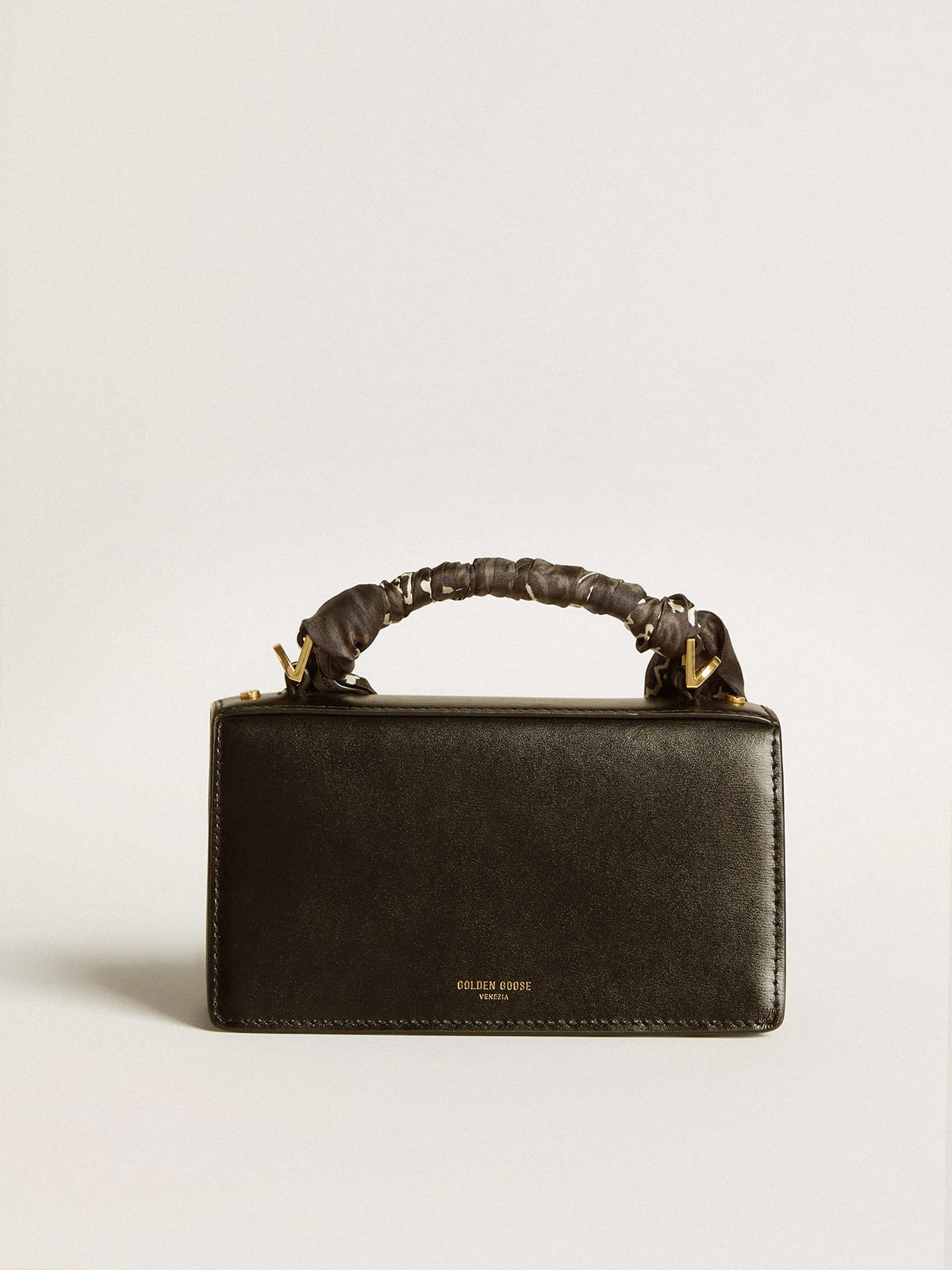 Golden Goose Small Venezia Bag in black boarded leather with silk scarf