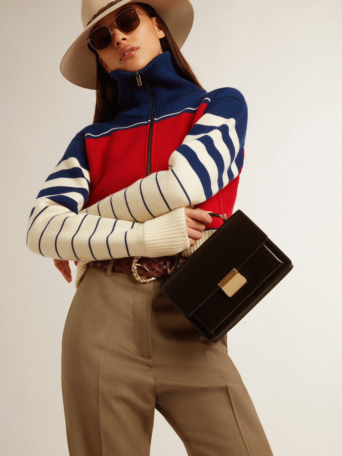 Golden Goose Venezia Bag in black boarded leather with gold details