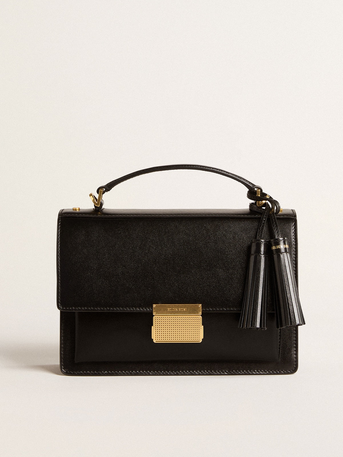 Golden Goose Venezia Bag in black boarded leather with gold details