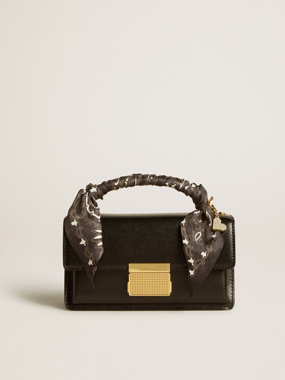 Golden Goose Small Venezia Bag in black boarded leather with silk scarf and charm