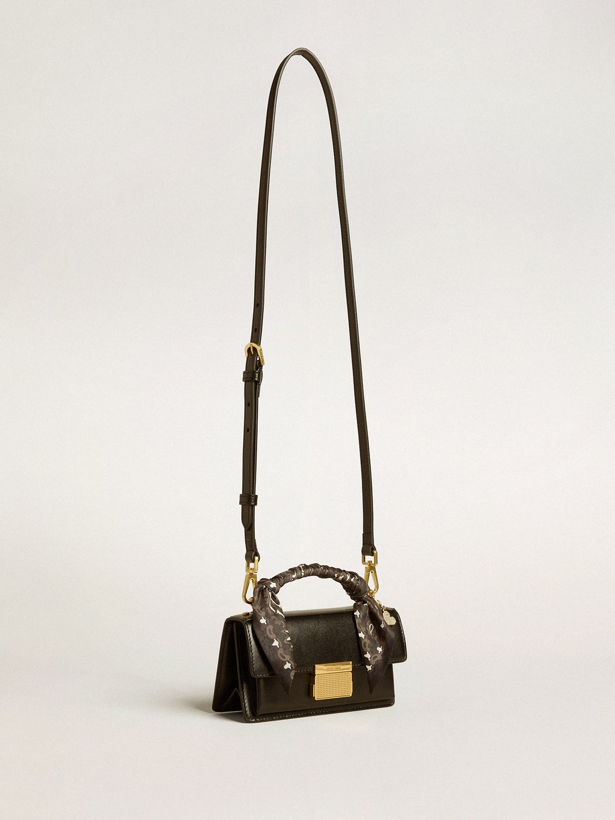 Golden Goose Small Venezia Bag in black boarded leather with silk scarf and charm
