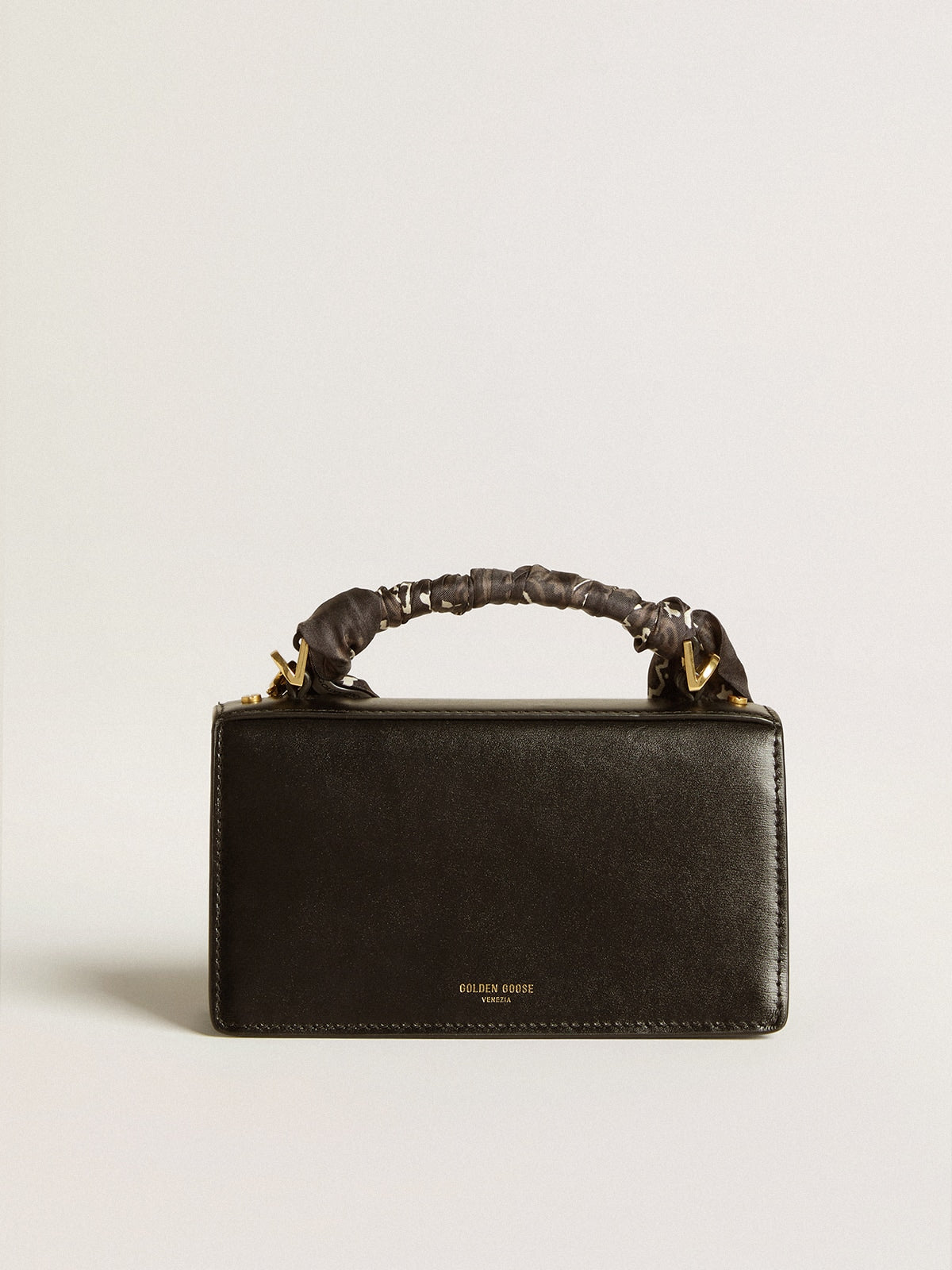 Golden Goose Small Venezia Bag in black boarded leather with silk scarf and charm