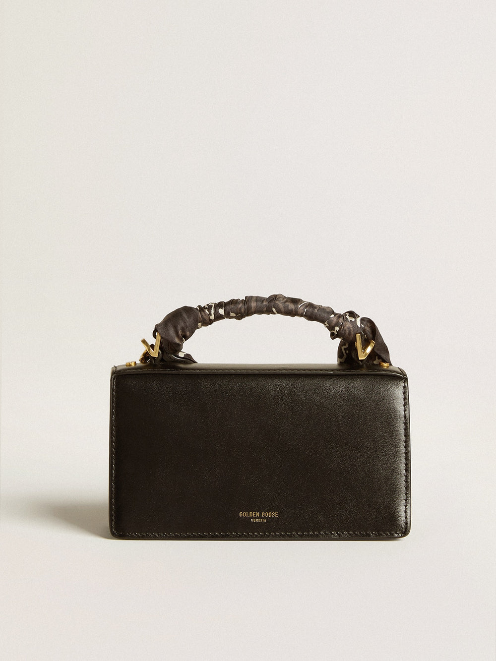 Golden Goose Small Venezia Bag in black boarded leather with silk scarf and charm