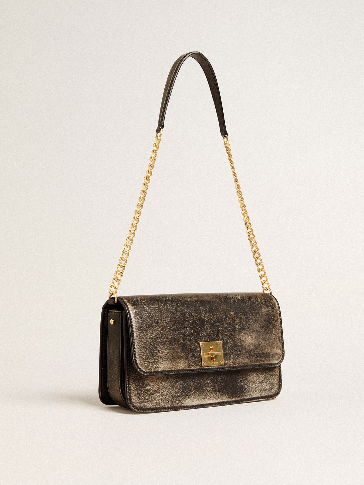 Golden Goose Gioia Bag in black vintage leather with gold details
