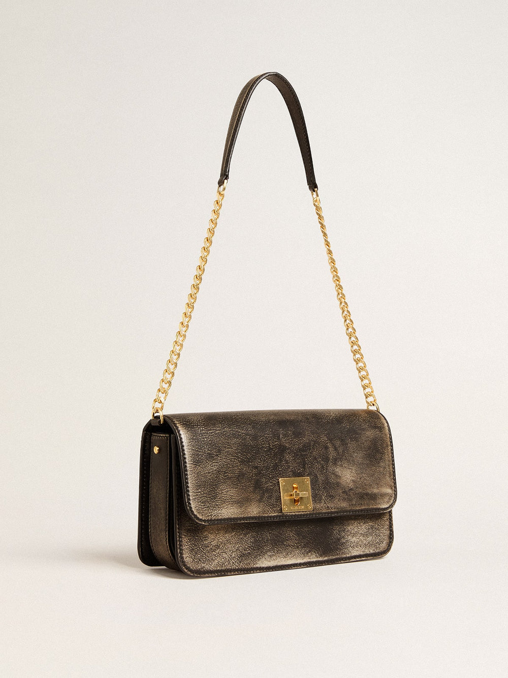 Golden Goose Gioia Bag in black vintage leather with gold details