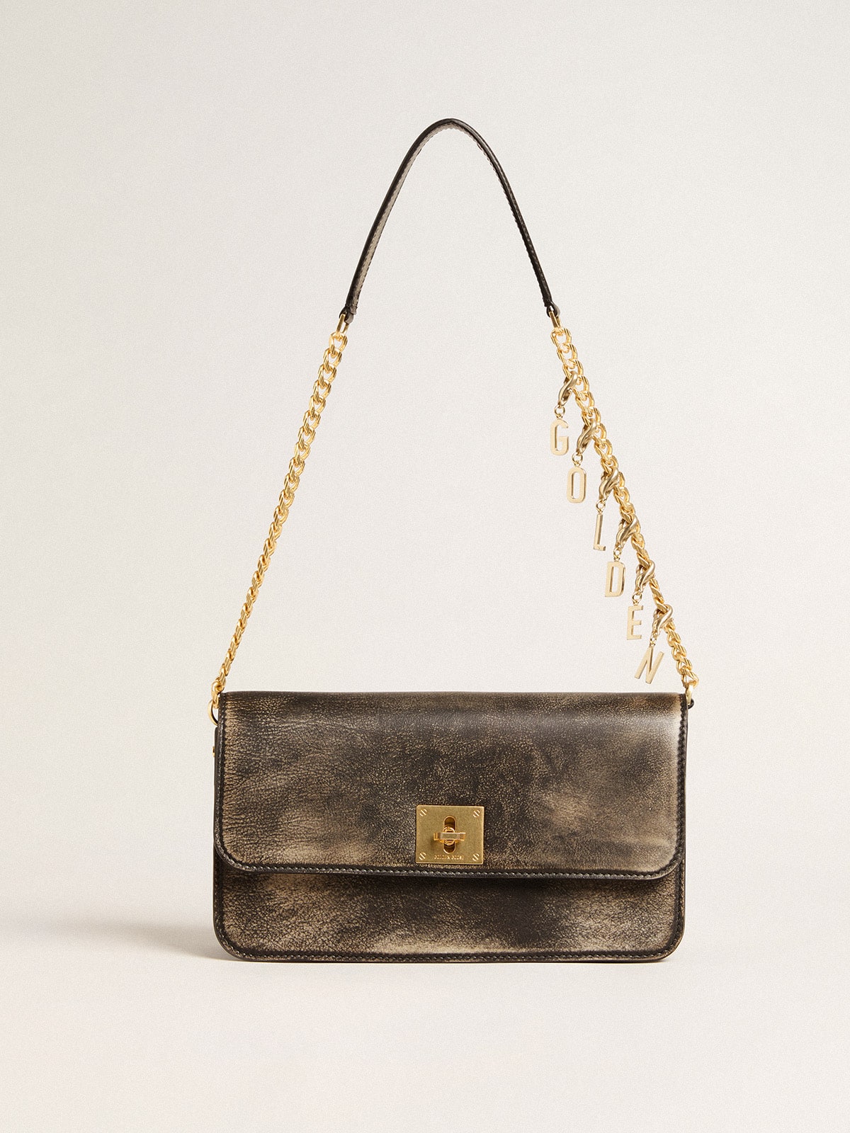 Golden Goose Gioia Bag in black vintage leather with gold details