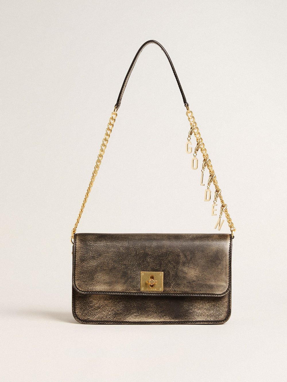 Golden Goose Gioia Bag in black vintage leather with gold details
