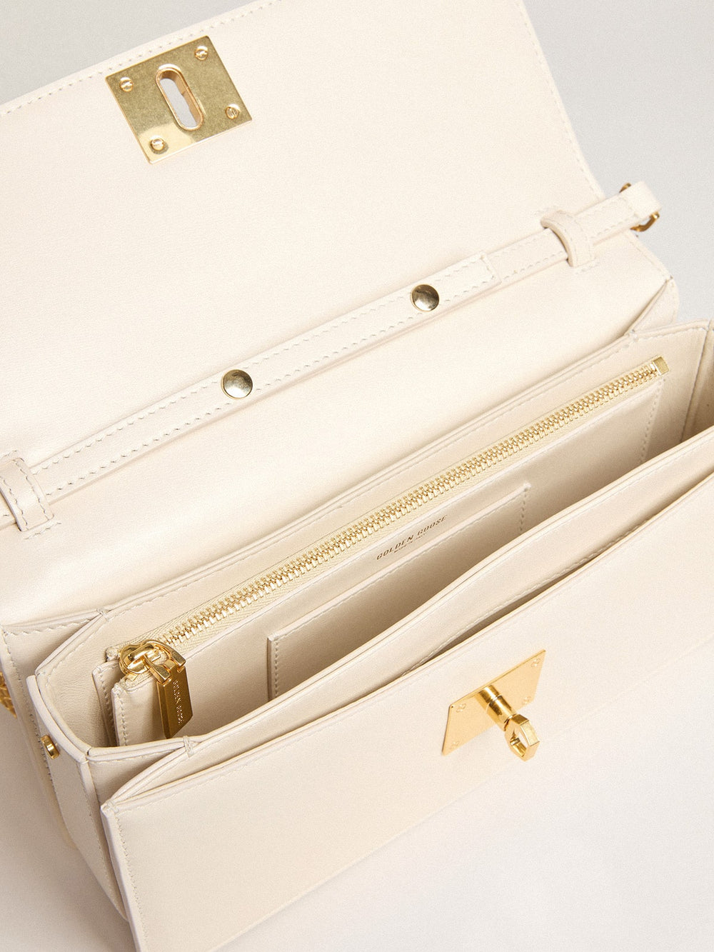 Golden Goose Gioia Bag in butter-colored boarded leather with gold details