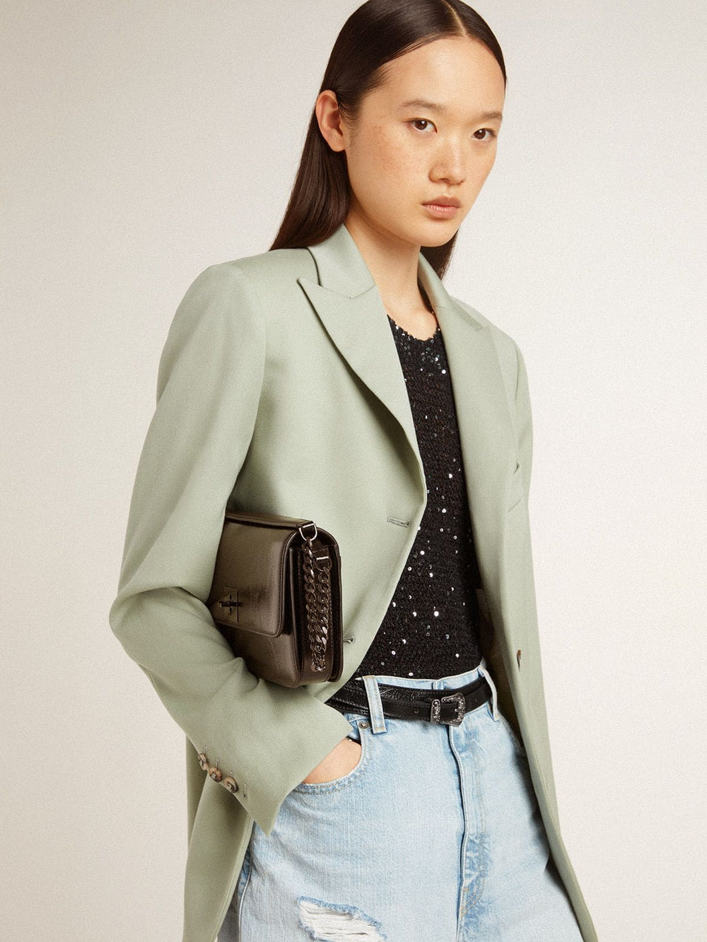 Golden Goose Gioia Bag in black glossy leather with metal details