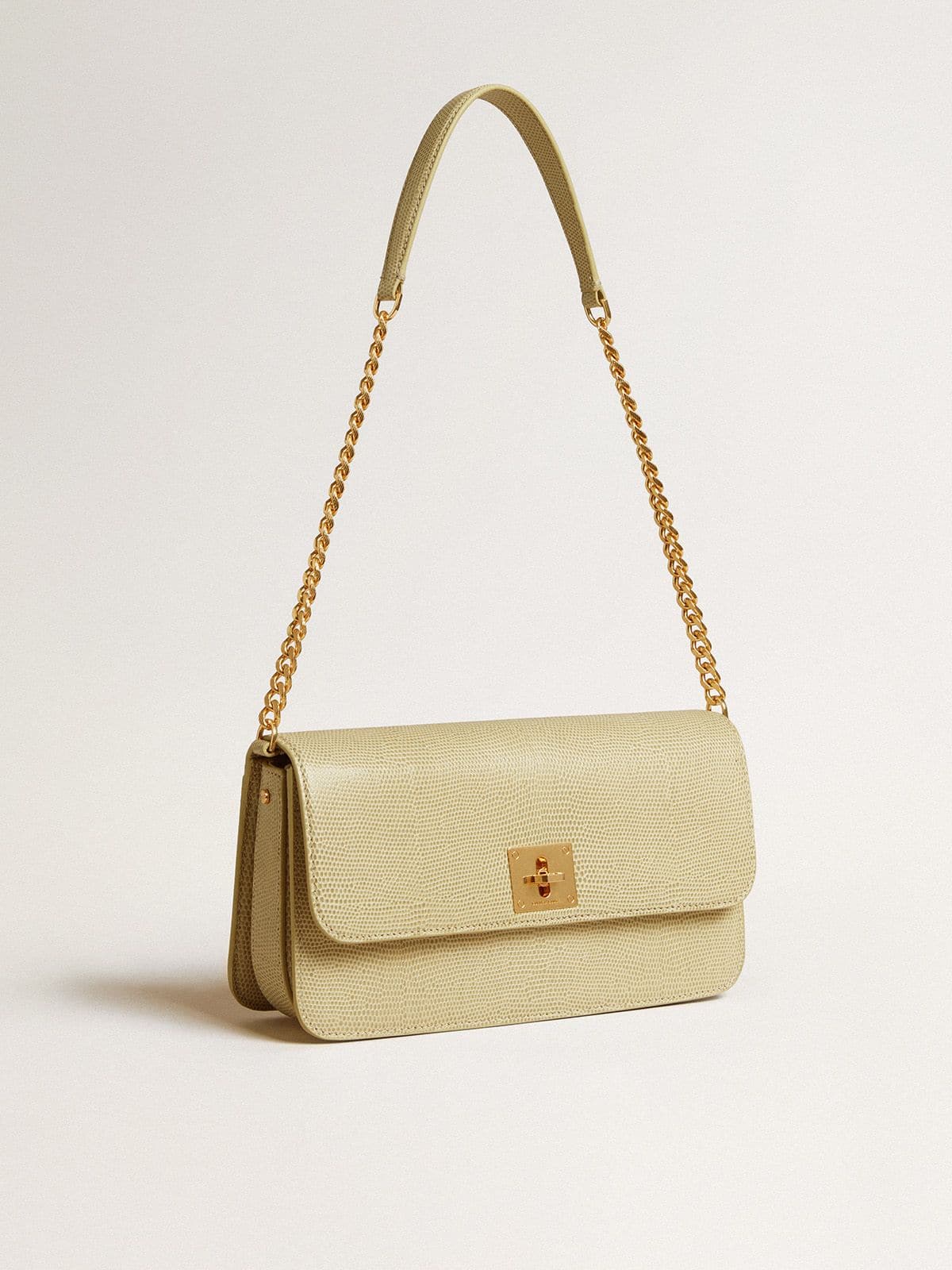 Golden Goose Gioia Bag in mineral-gray sheepskin leather with gold details