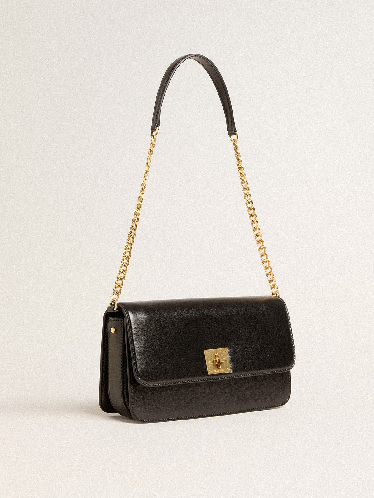 Golden Goose Gioia Bag in black boarded leather with gold details