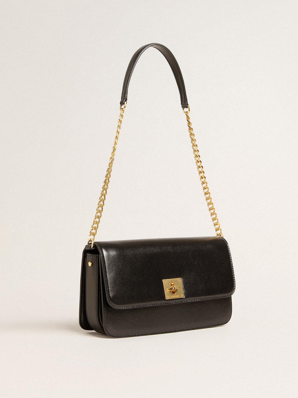 Golden Goose Gioia Bag in black boarded leather with gold details