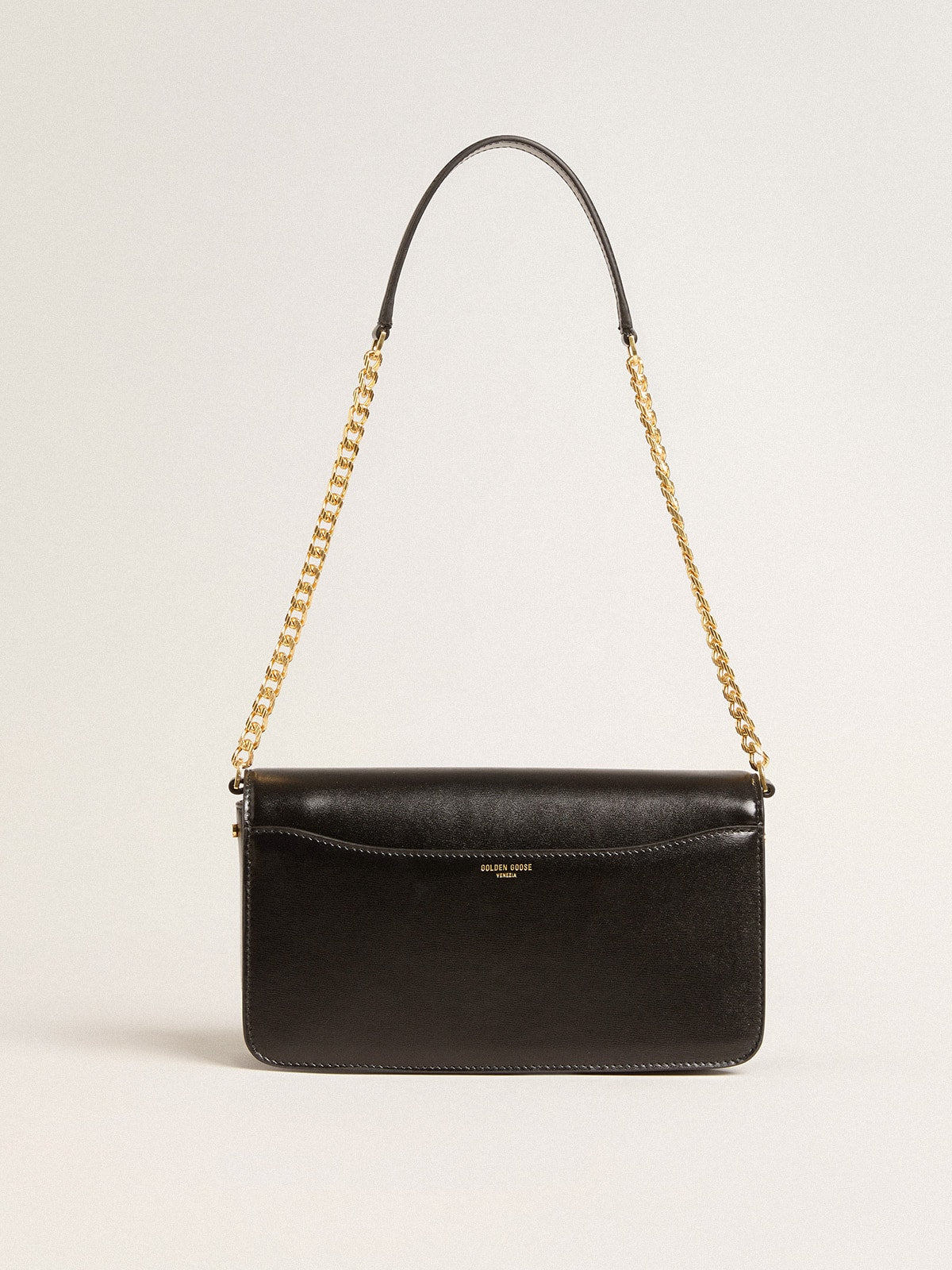 Golden Goose Gioia Bag in black boarded leather with gold details