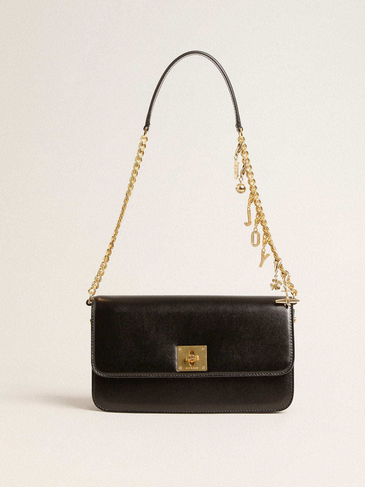 Golden Goose Gioia Bag in black boarded leather with gold details