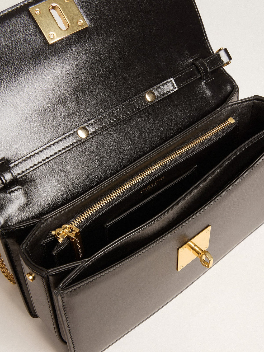 Golden Goose Gioia Bag in black boarded leather with gold details