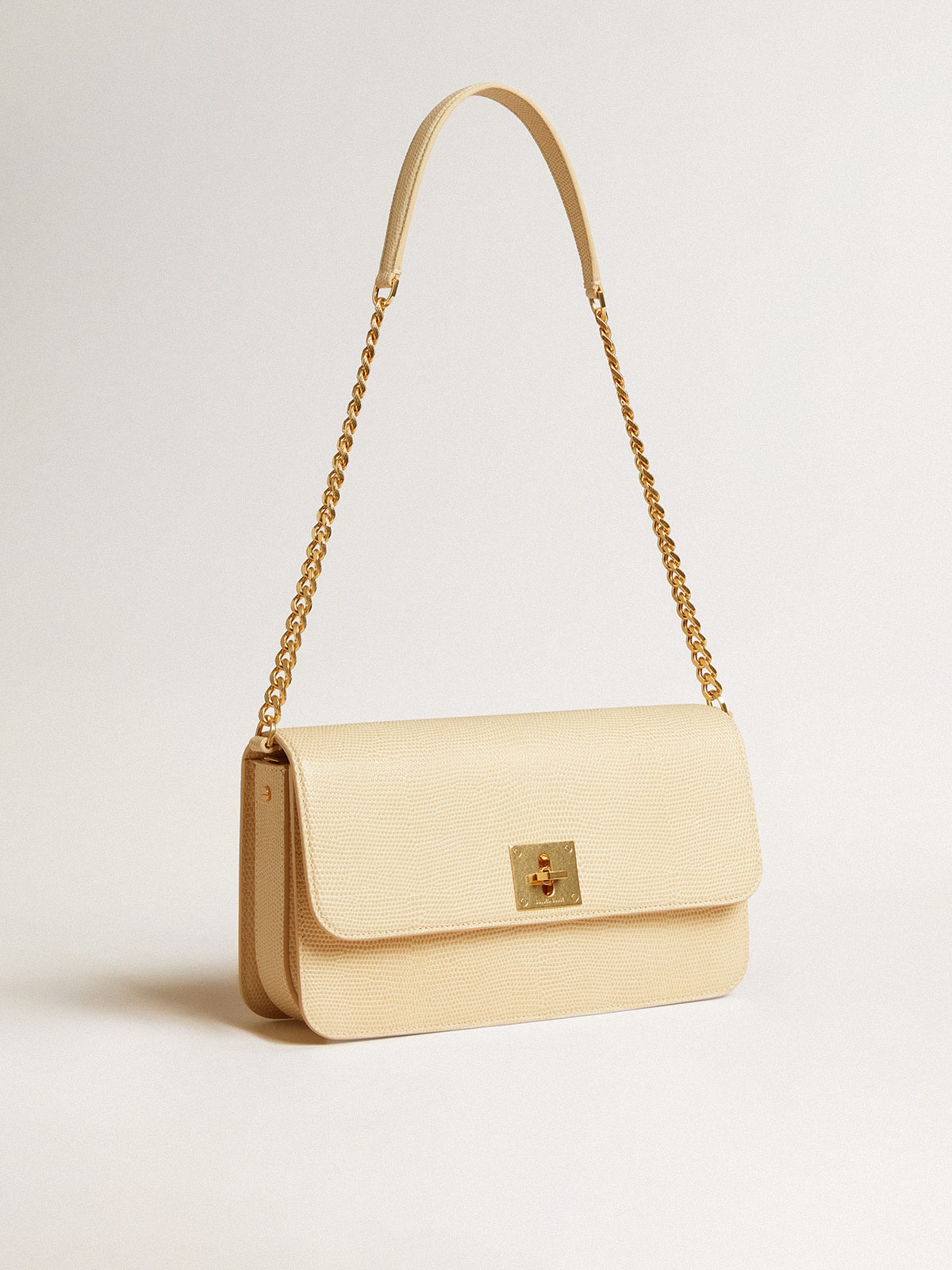 Golden Goose Gioia Bag in vanilla-colored sheepskin leather with gold details
