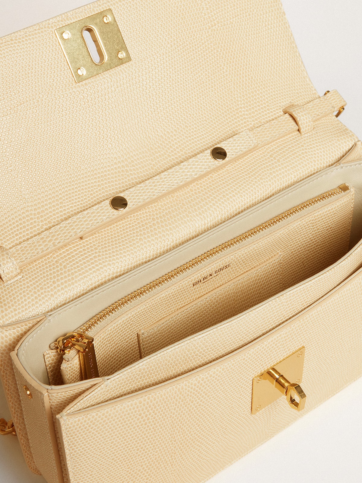 Golden Goose Gioia Bag in vanilla-colored sheepskin leather with gold details