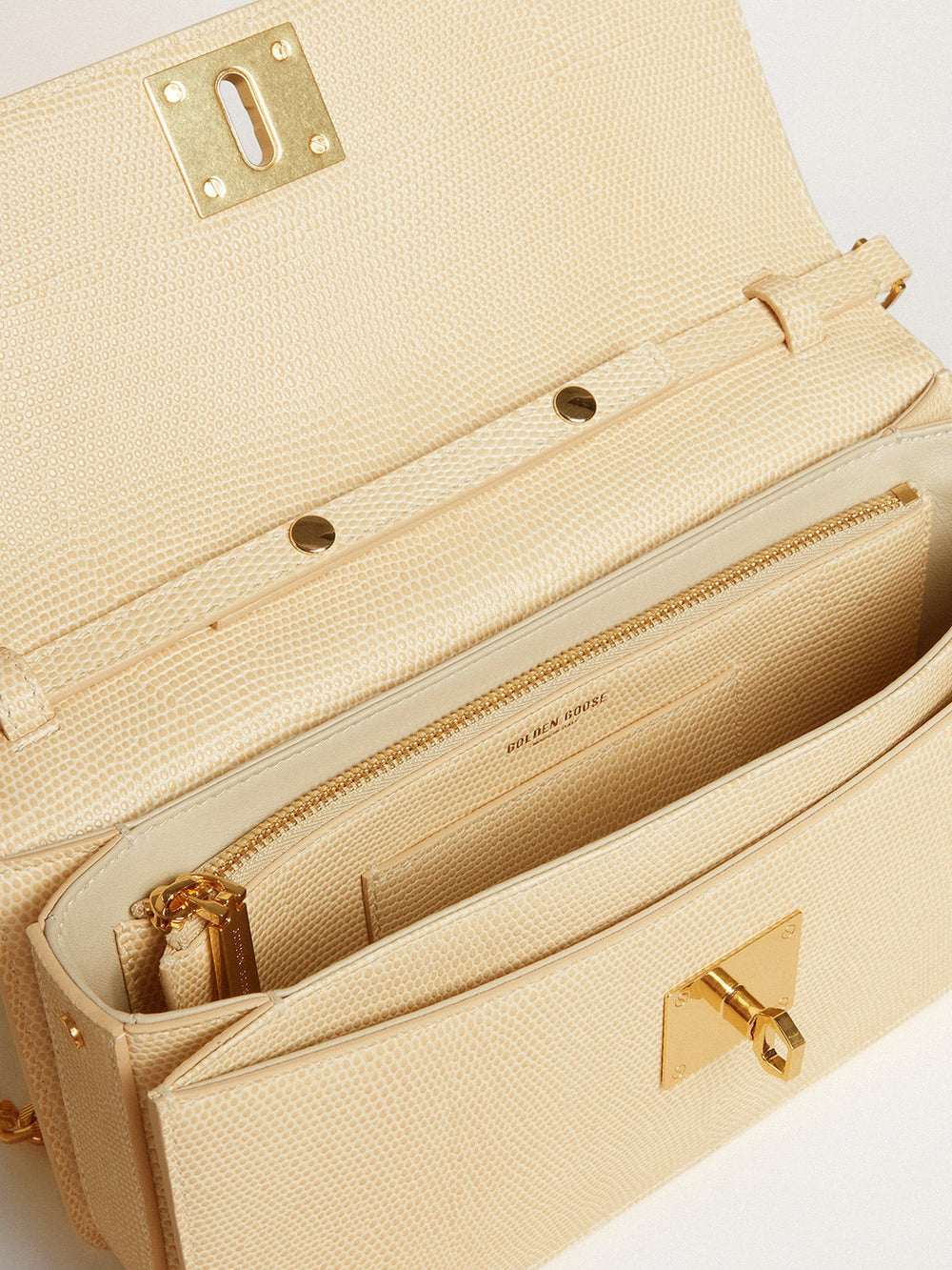 Golden Goose Gioia Bag in vanilla-colored sheepskin leather with gold details