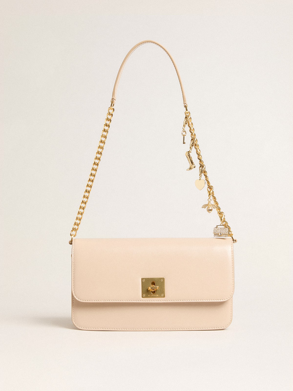 Golden Goose Gioia Bag in pale pink boarded leather with gold details