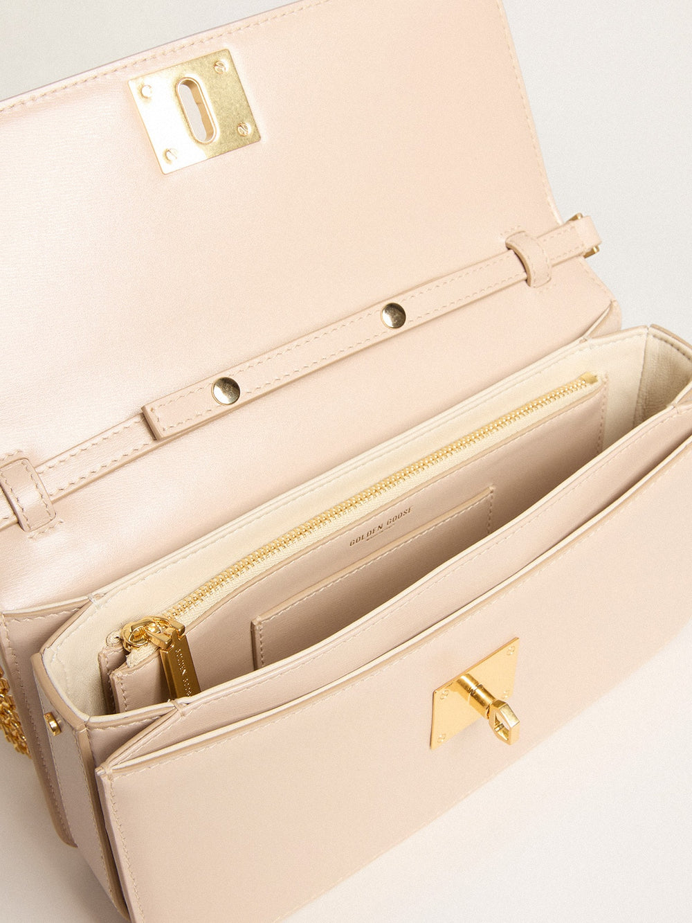 Golden Goose Gioia Bag in pale pink boarded leather with gold details