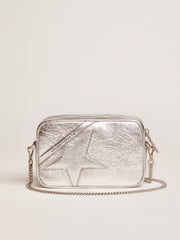 Golden Goose Women's Mini Star Bag in silver laminated leather with tone-on-tone star