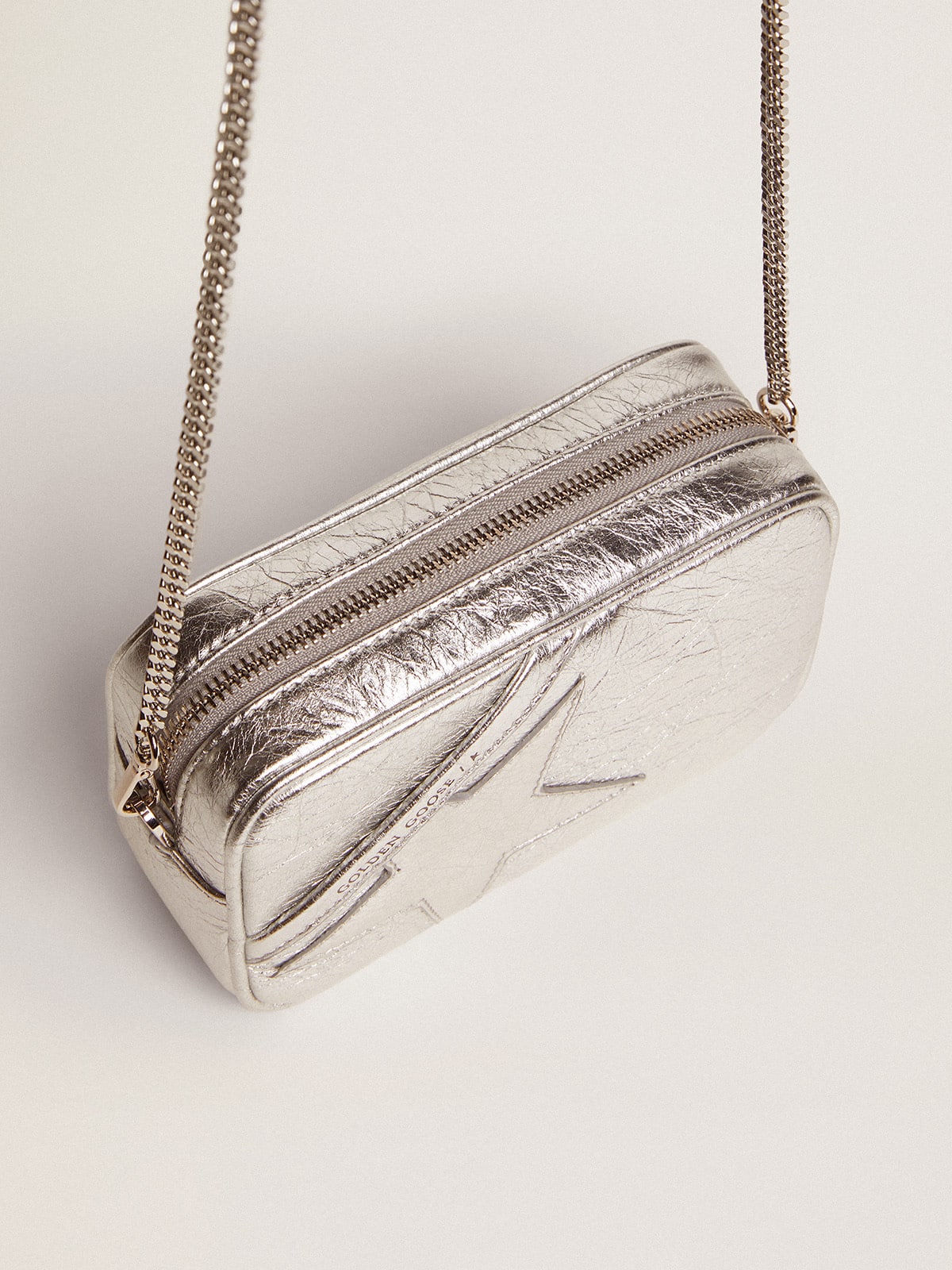 Golden Goose Women's Mini Star Bag in silver laminated leather with tone-on-tone star