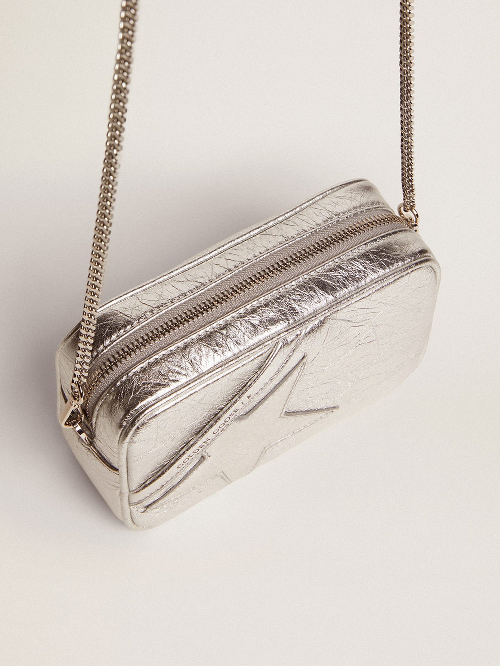 Golden Goose Women's Mini Star Bag in silver laminated leather with tone-on-tone star