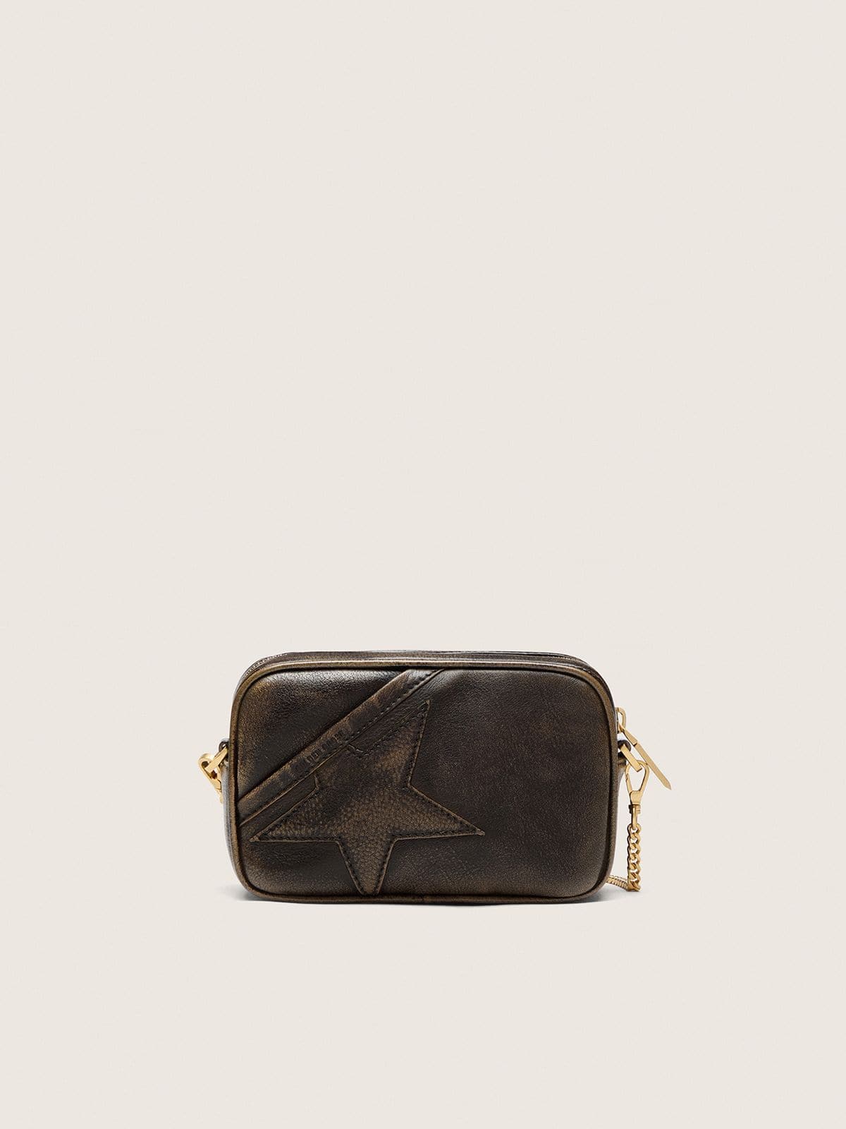 Golden Goose Mini Star Bag in distressed dark-brown leather with tone-on-tone star