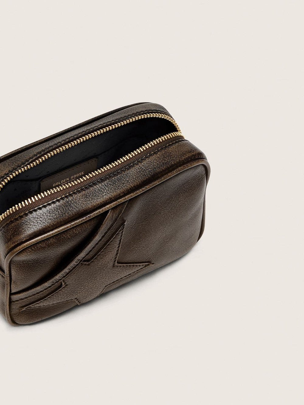 Golden Goose Mini Star Bag in distressed dark-brown leather with tone-on-tone star