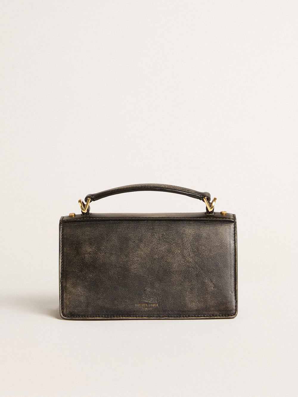 Golden Goose Small Venezia Bag in black distressed leather with gold details