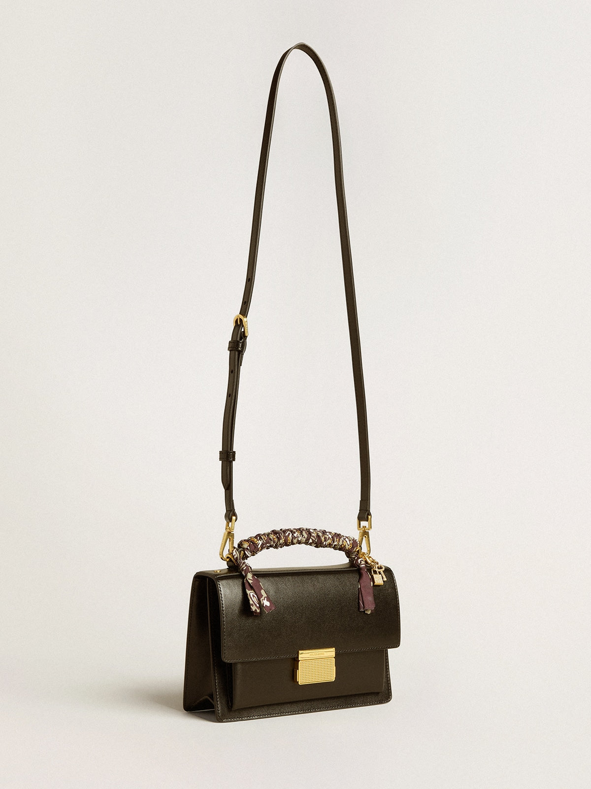 Golden Goose Venezia Bag in black boarded leather with scarf and double charm