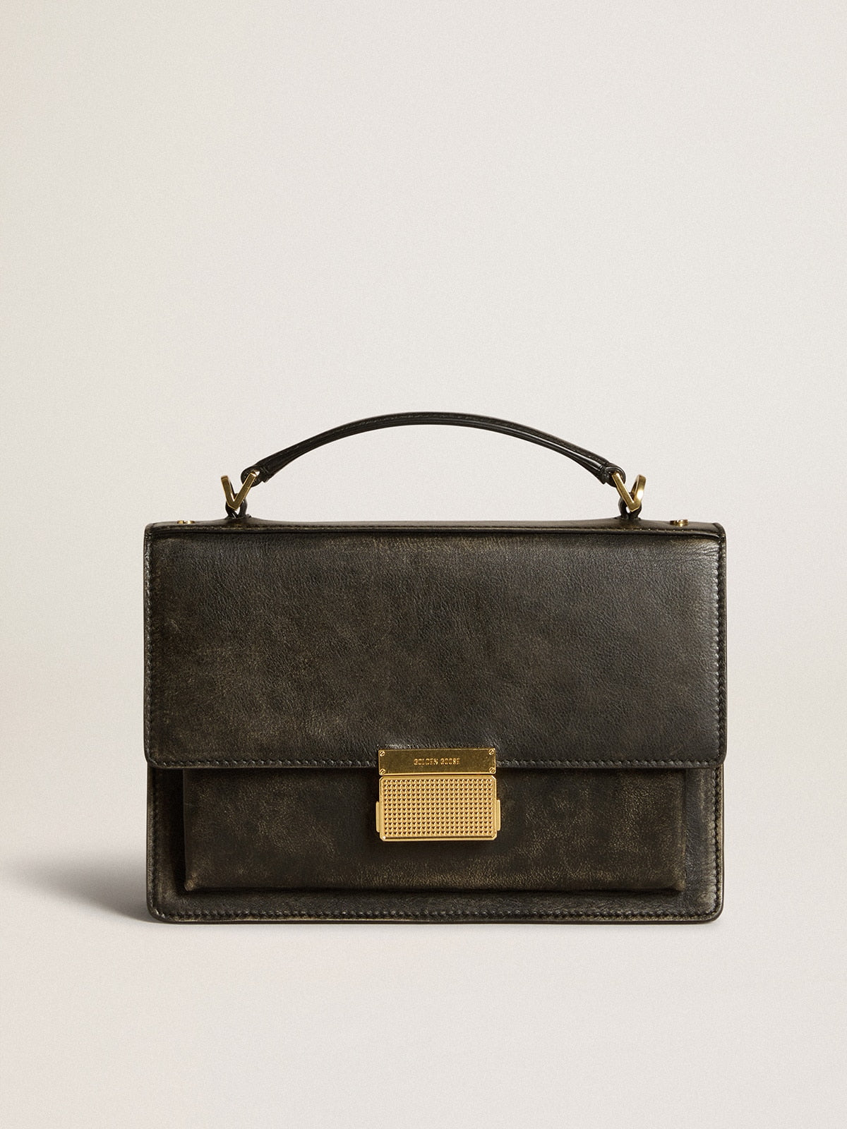 Golden Goose Venezia Bag in black distressed leather with gold details