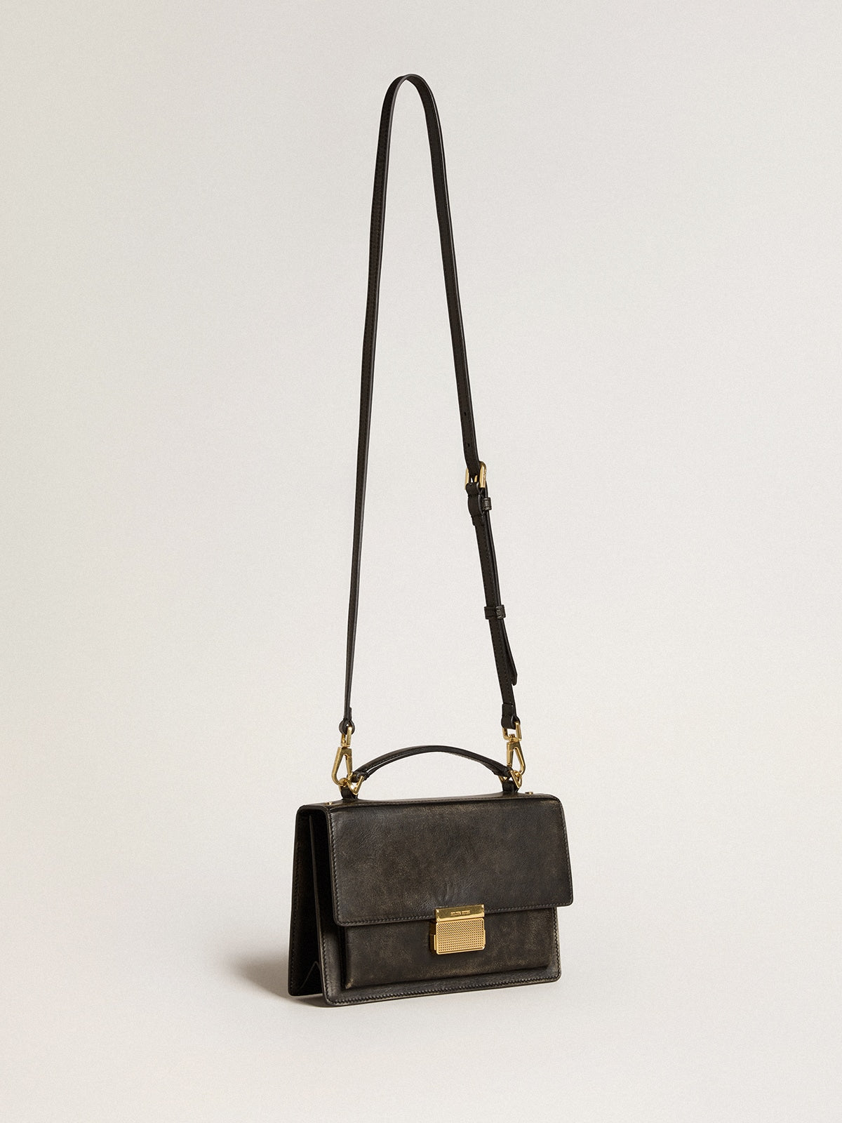Golden Goose Venezia Bag in black distressed leather with gold details