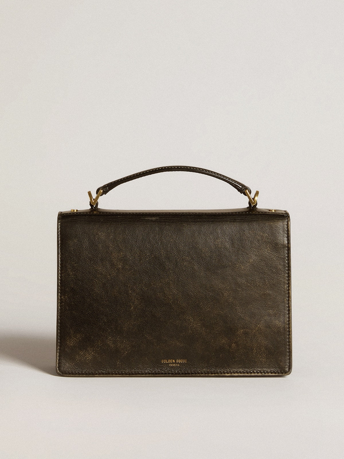 Golden Goose Venezia Bag in black distressed leather with gold details