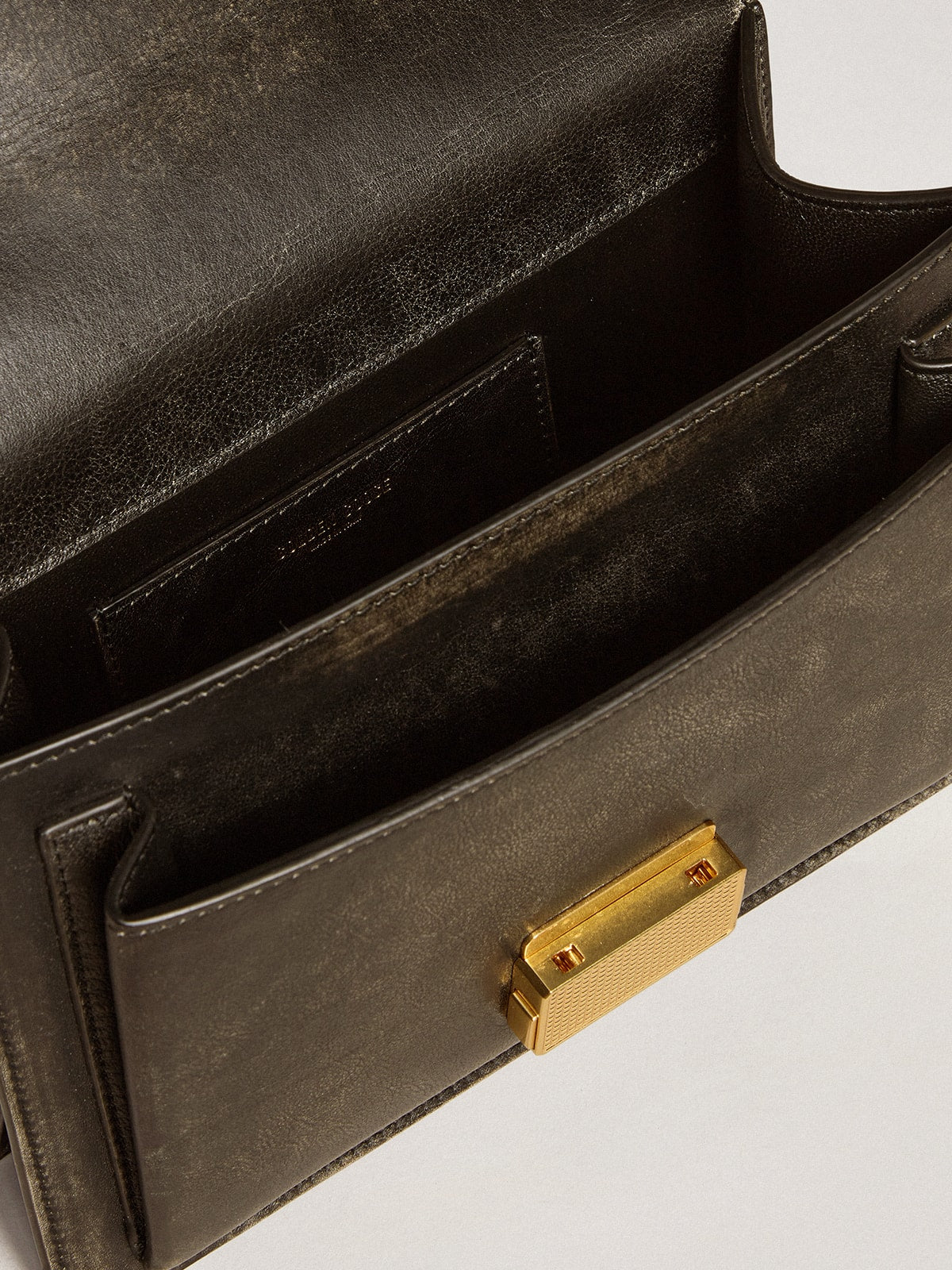 Golden Goose Venezia Bag in black distressed leather with gold details