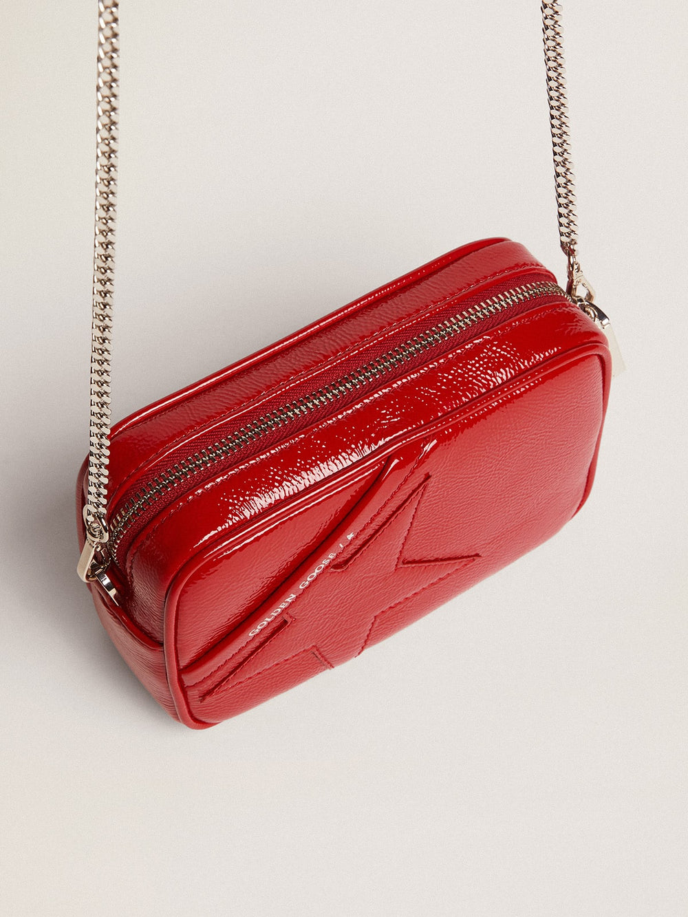 Golden Goose Women's Mini Star Bag in red painted leather with tone-on-tone star