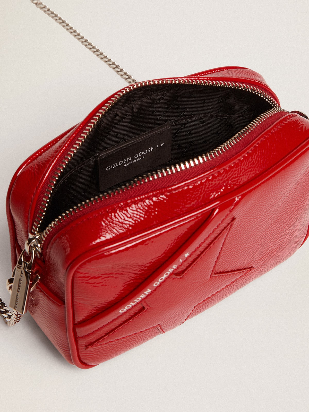 Golden Goose Women's Mini Star Bag in red painted leather with tone-on-tone star
