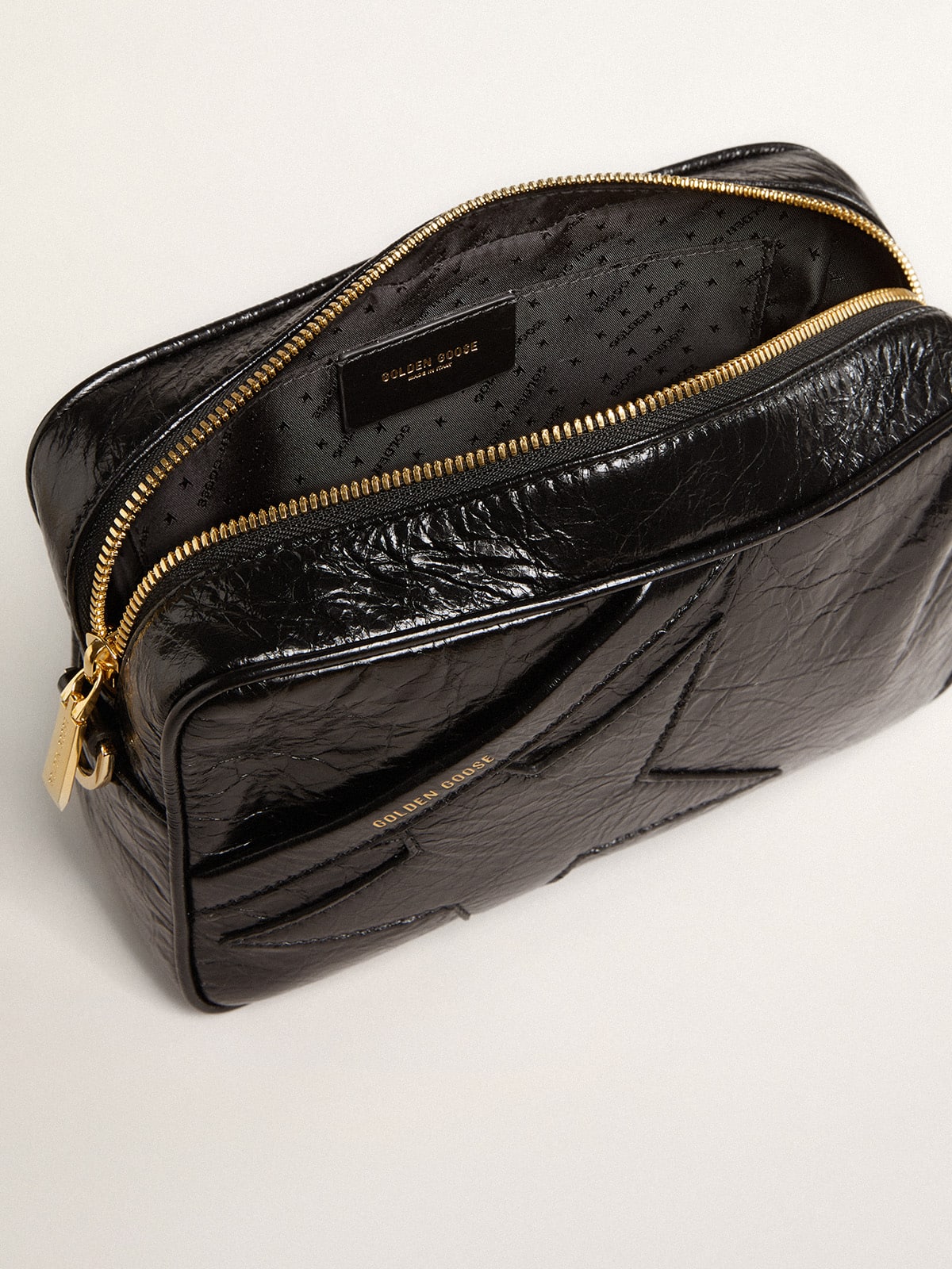 Golden Goose Star Bag in glossy black leather with tone-on-tone star