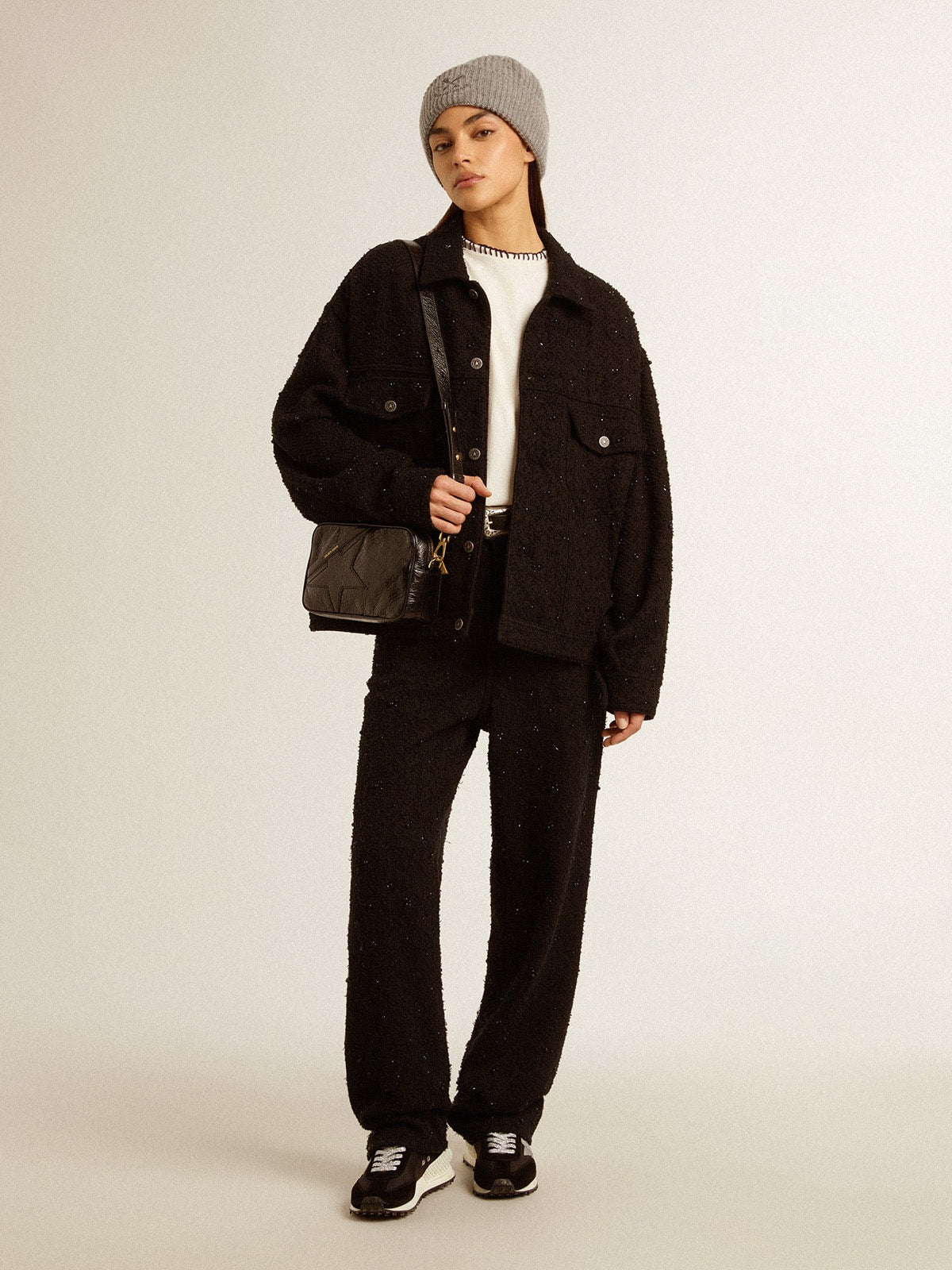 Golden Goose Star Bag in glossy black leather with tone-on-tone star