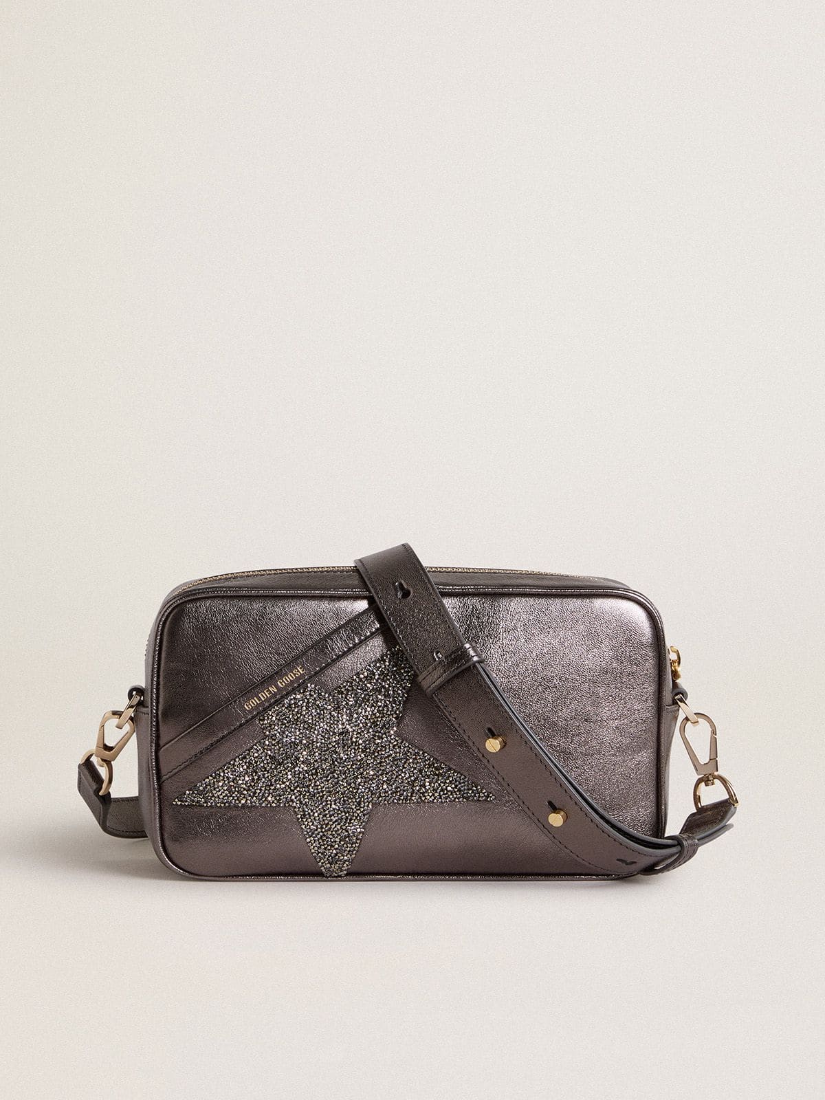Golden Goose Star Bag in gray metallic leather with Swarovski crystal star