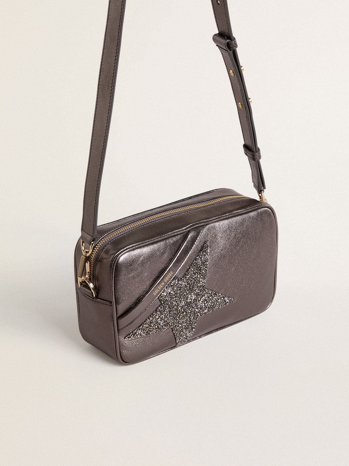 Golden Goose Star Bag in gray metallic leather with Swarovski crystal star