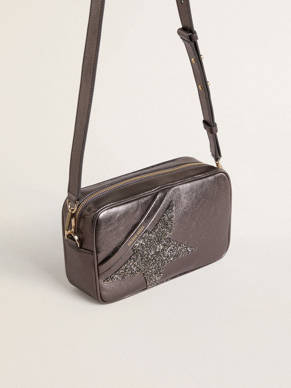 Golden Goose Star Bag in gray metallic leather with Swarovski crystal star
