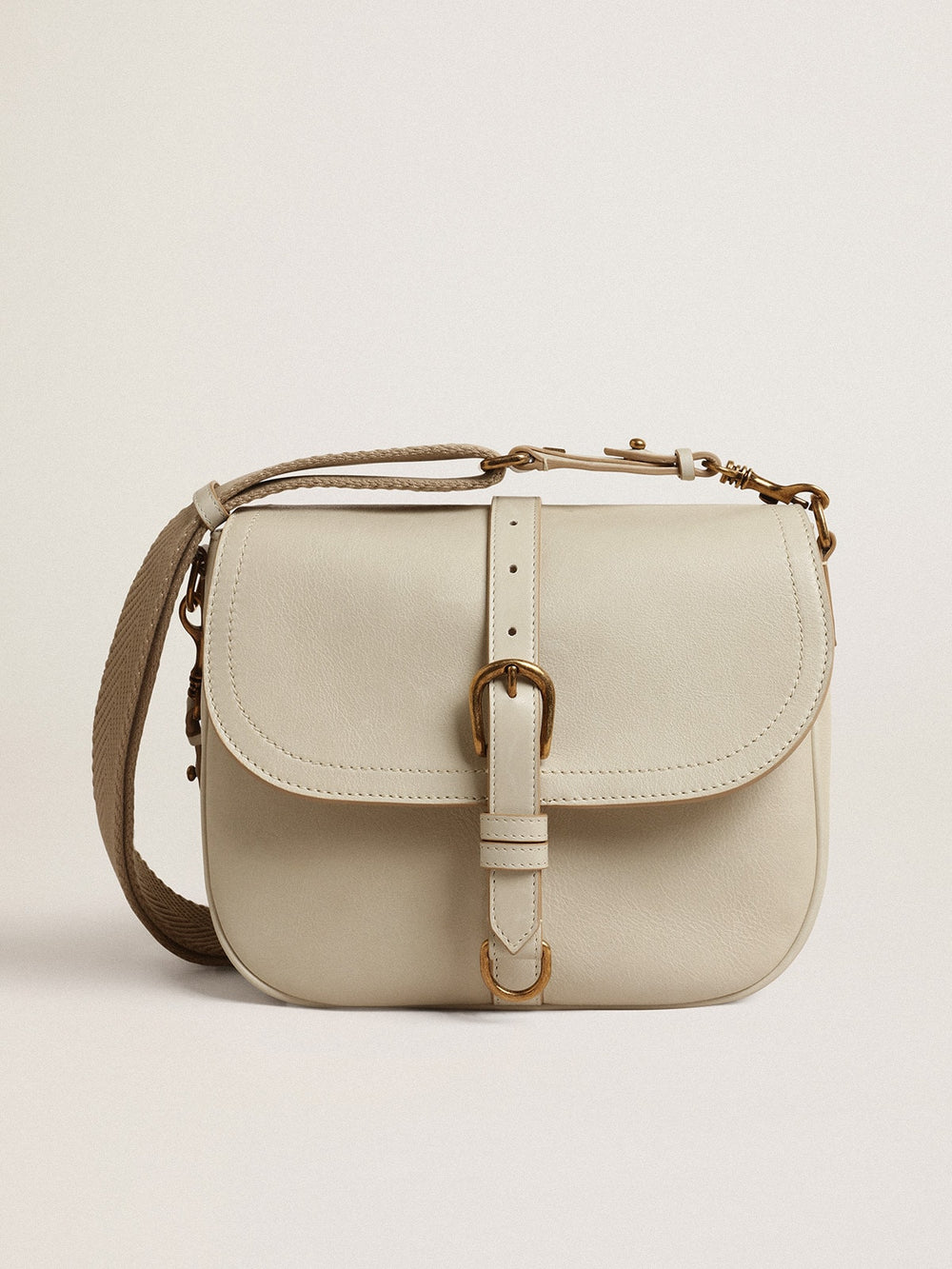Golden Goose Medium Sally Bag in porcelain leather with buckle and contrasting shoulder strap