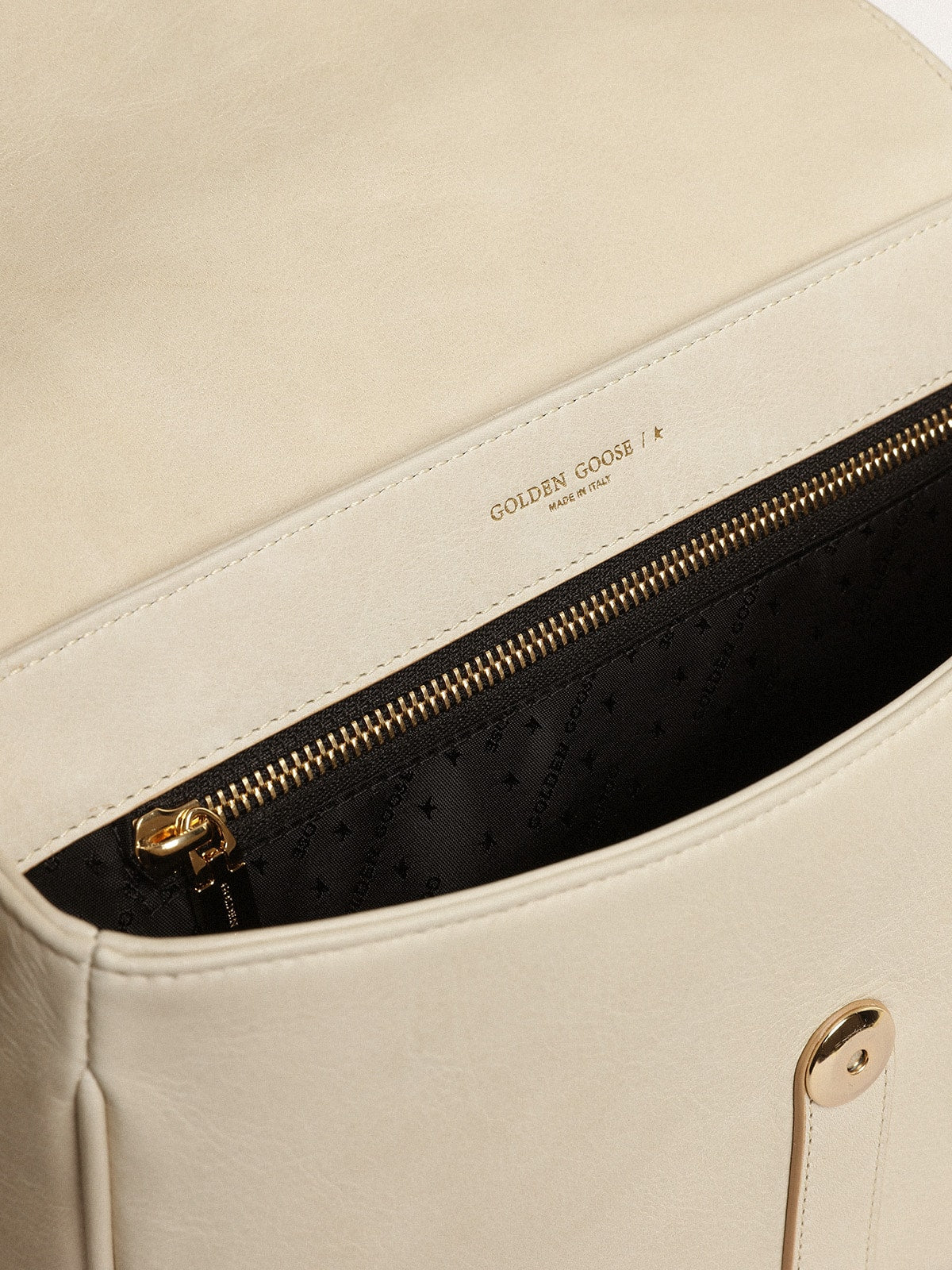 Golden Goose Medium Sally Bag in porcelain leather with buckle and contrasting shoulder strap